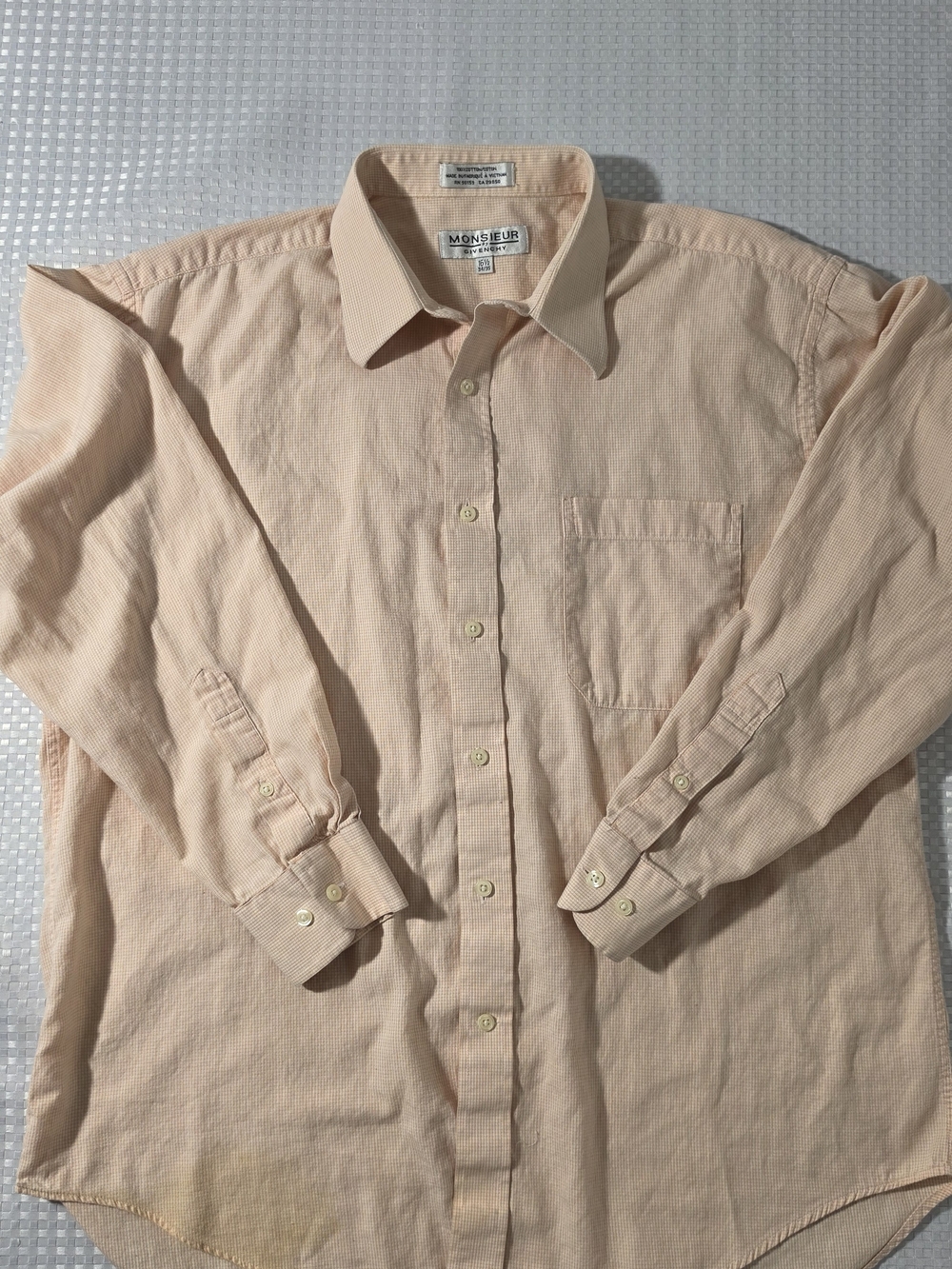 Givenchy Men's Light Beige Waffle Knit Button-Down Shirt Vintage 80s 90s